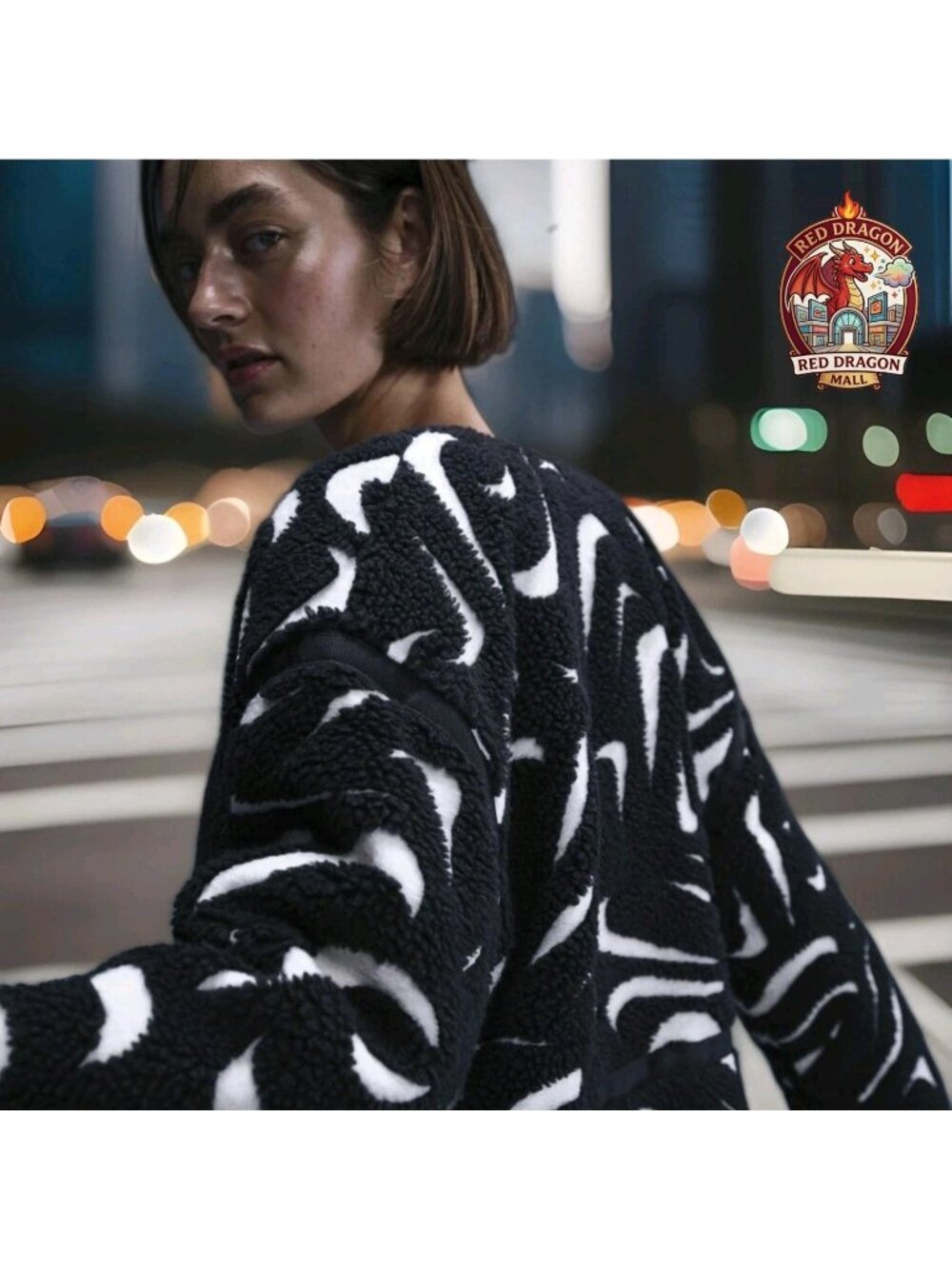 Nike Therma-Fit High Pile Swoosh Jacket Black White FV8025-010 - Women's Size M - Picture 6 of 8